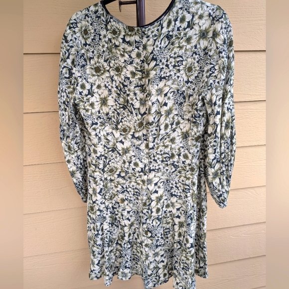 Zara Women's Basic Floral Green Print Mini Dress 3/4 Sleeves Viscose - Picture 1 of 12